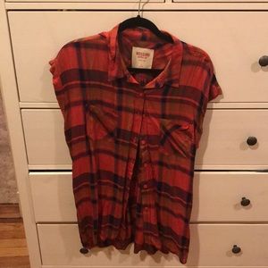 Mossimo Plaid Cap Sleeve Button Up Blouse